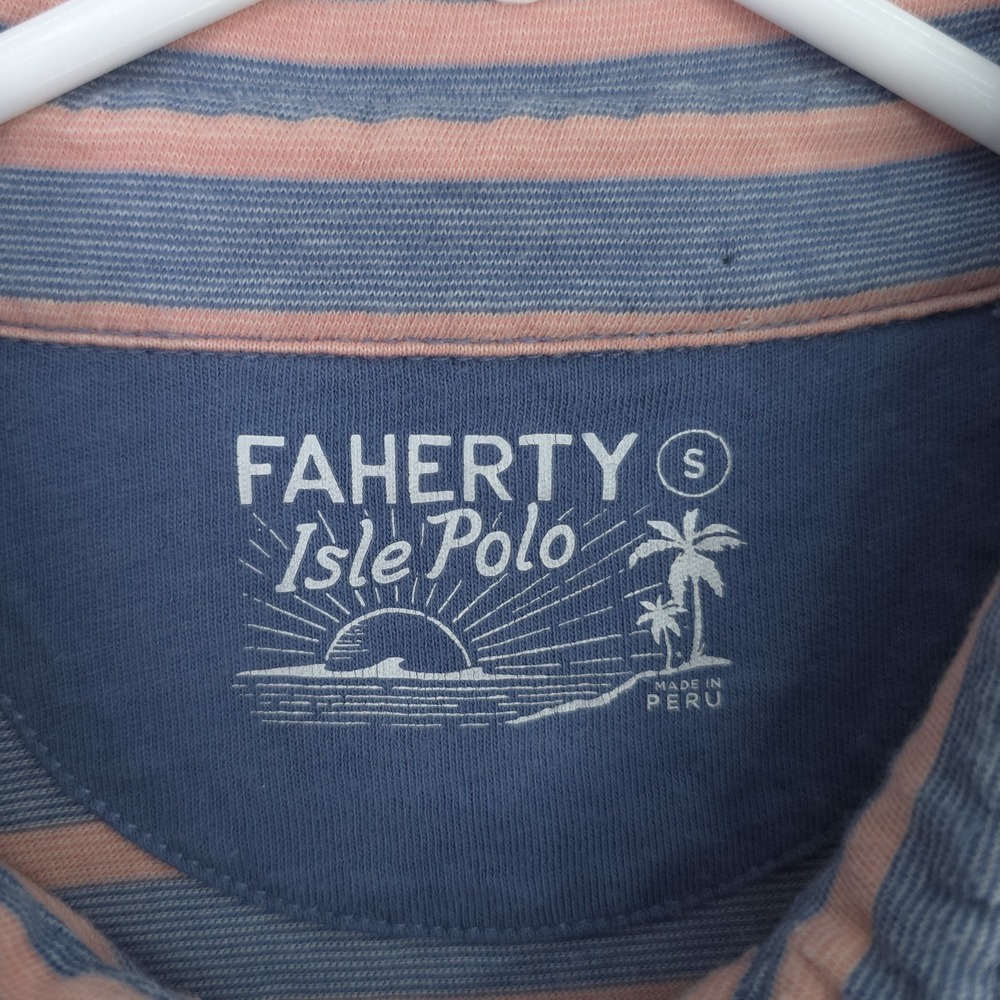 Faherty Shirt Mens Small Pink Blue Isle Polo Short Sleeve Lightweight Striped‎ - Picture 4 of 9